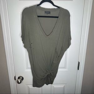 POL Army Green Distressed V-Neck Tee